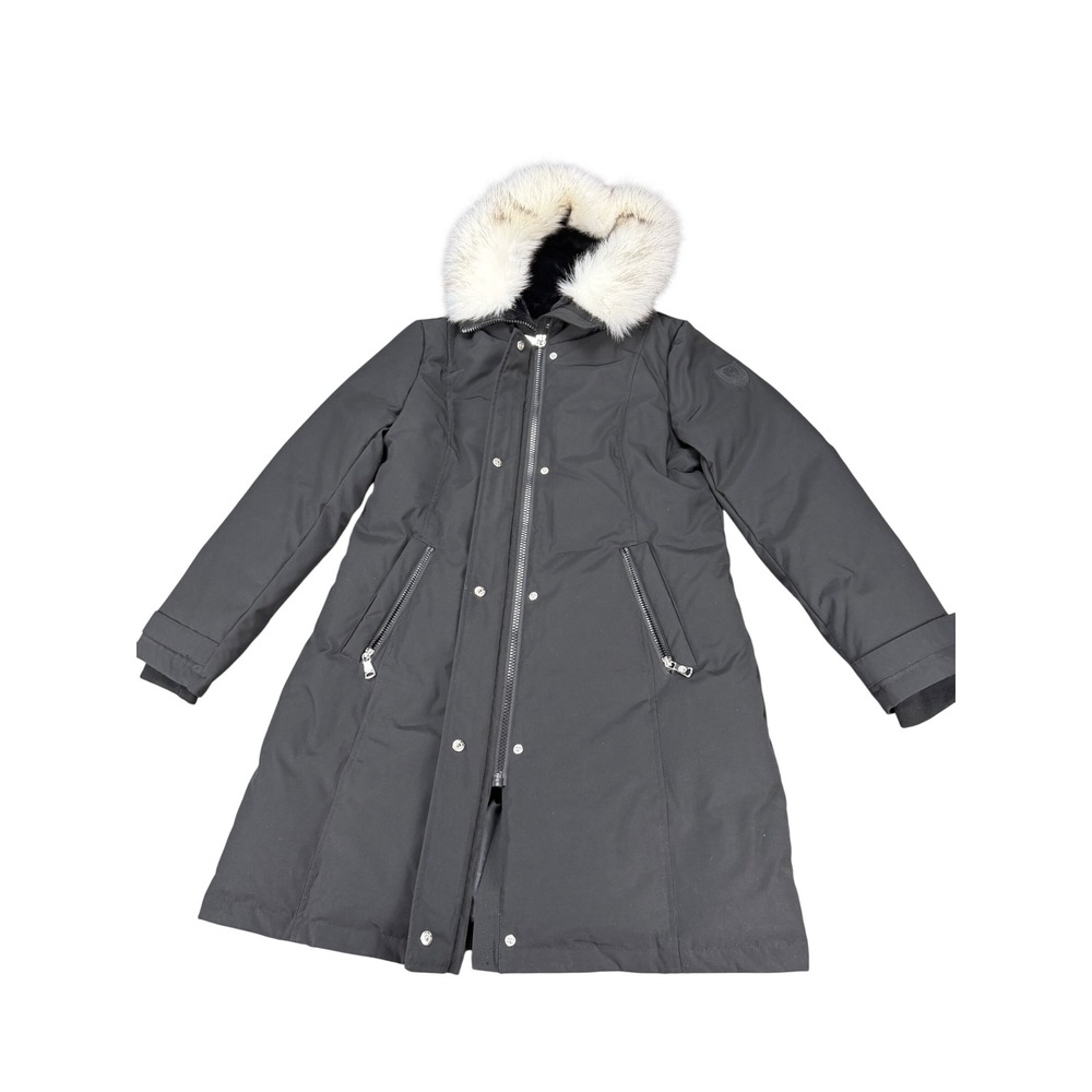 Vince Camuto Womens Black Down Faux Fur Trim Hooded Parka Coat V20769 Size L